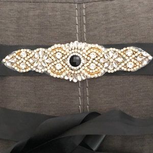 Bridal Belt-Black and Gold W/ Rhinestones Art Deco